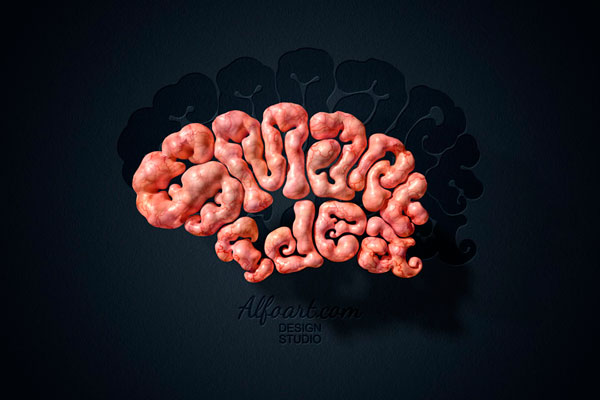 Brain text effect, brain 3D letters.